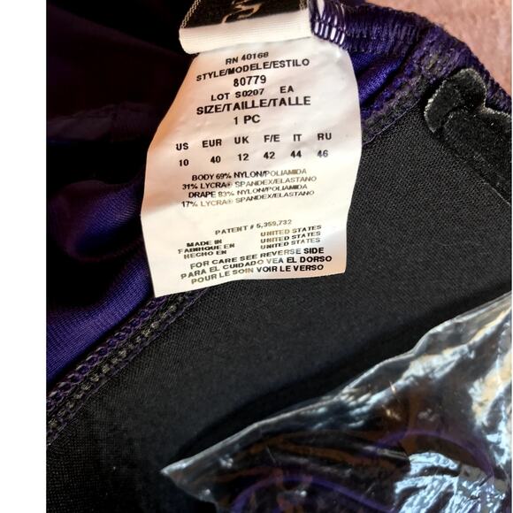 Miraclesuit Purple Ruffled One Piece w/ Optional Strap size 10 New W/O Tags - Picture 8 of 9